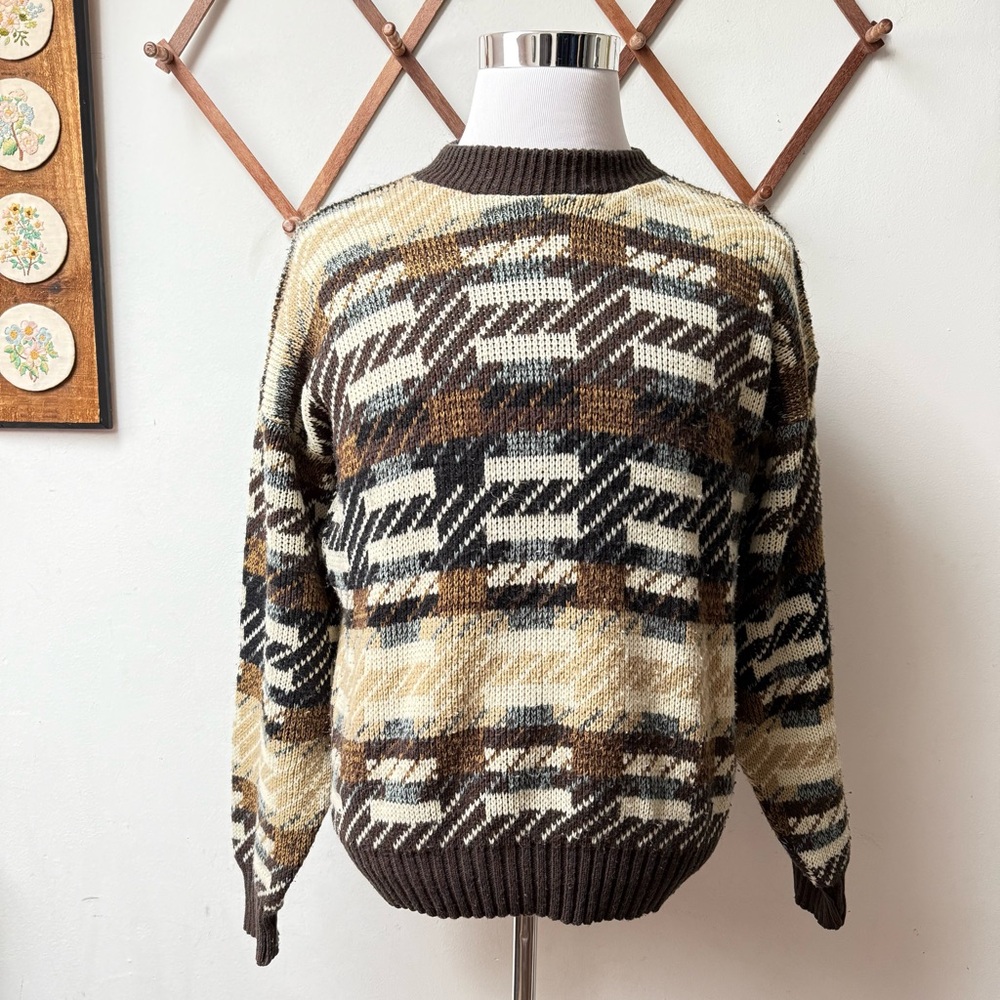 Vintage 80s 90s Geometric Patterned Knit Ski Sweater